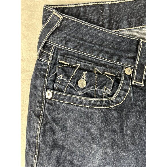 True Religion Jeans Straight Leg Blue Men's Size 31 X 32 Dark Blue Flap Pockets - Picture 4 of 15
